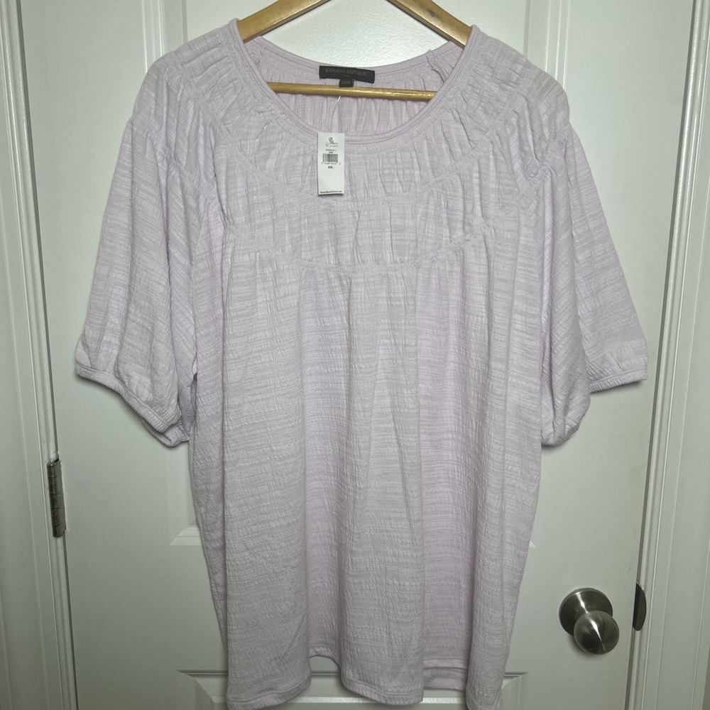 Banana Republic Balloon Short Sleeve Elastic Stretch Round Pink Blouse XXL‎